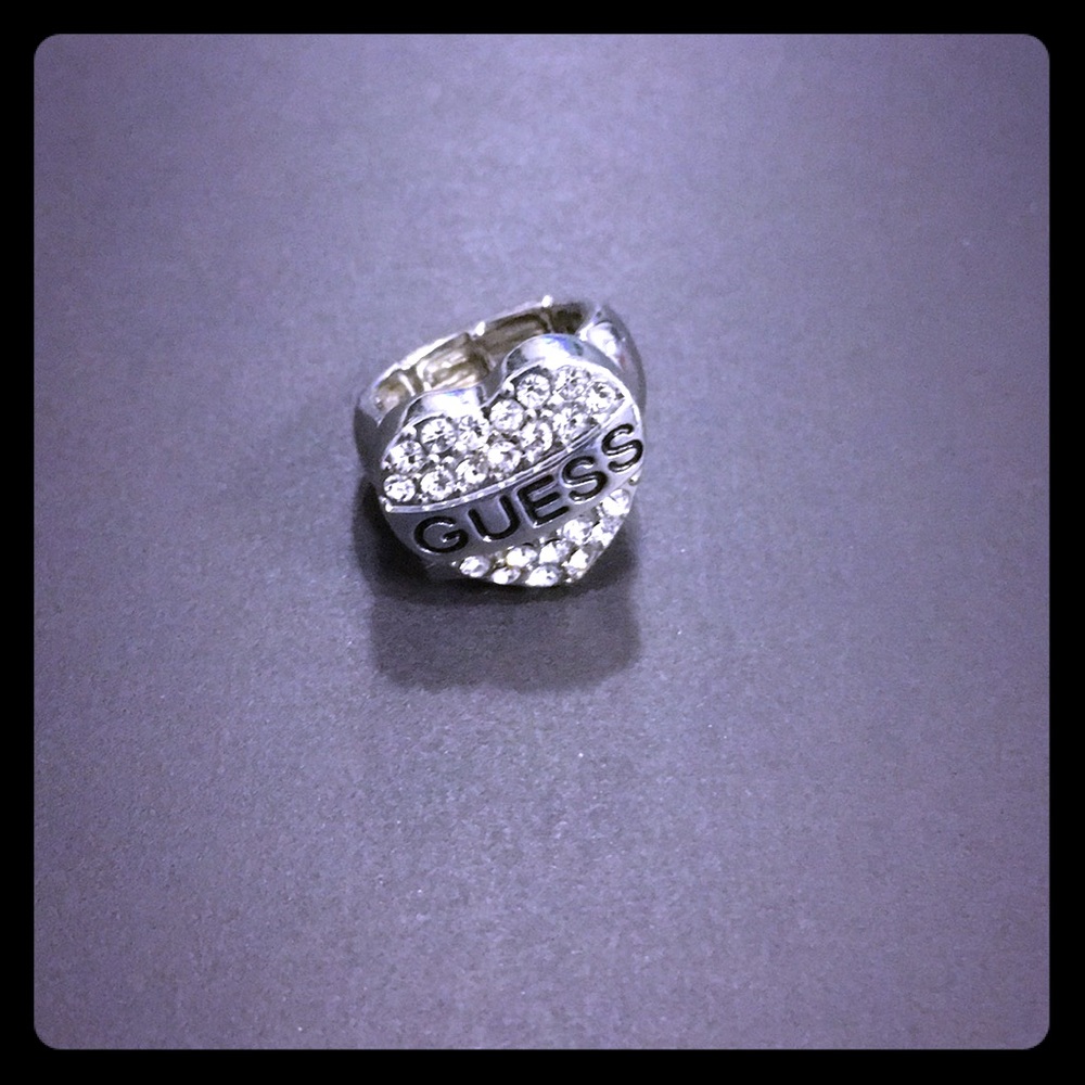 Guess Heart with Faux Diamonds Silver Tone Ring